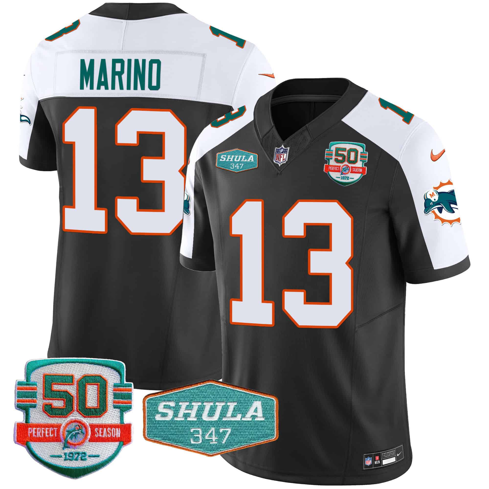 Men Miami Dolphins #13 Marino Black 2024 Nike Throwback Shula 347 Patch Vapor NFL Jersey